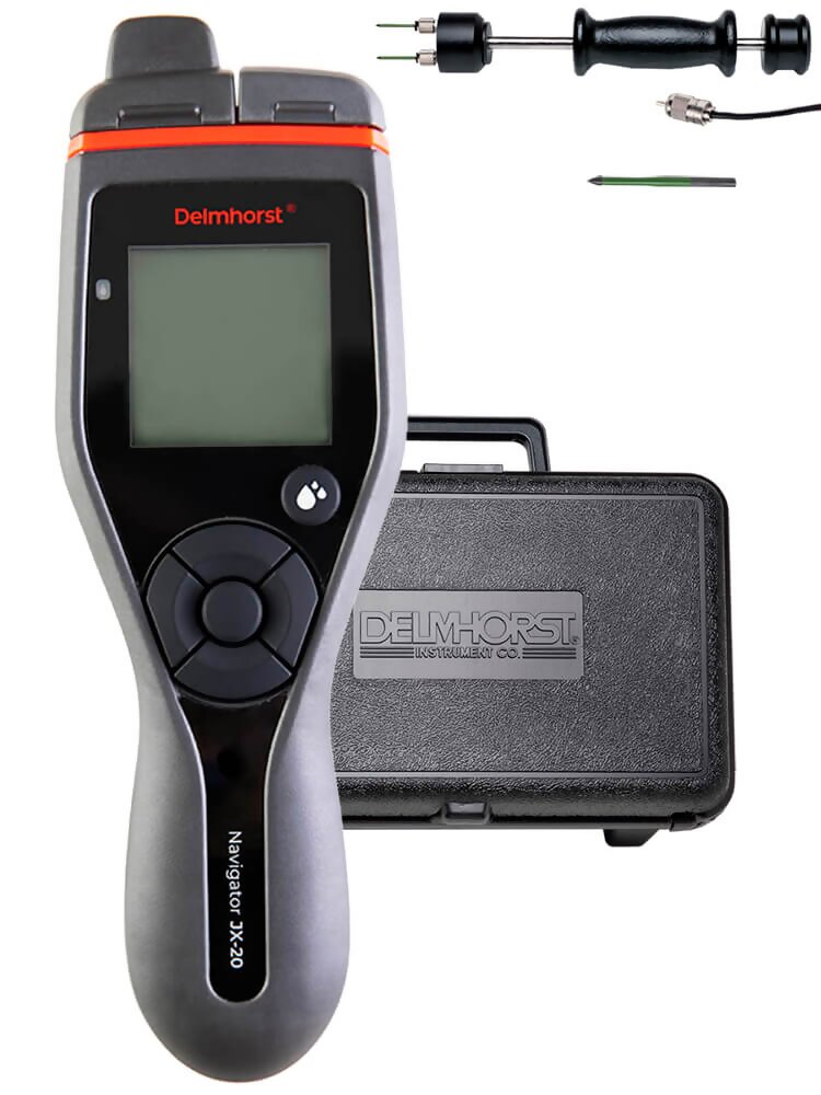 Delmhorst JX-20/P01 Moisture Meters: Meter, 26-ES hammer electrode, extra pins (10x 496, 2x 2498/A-100) and carrying case