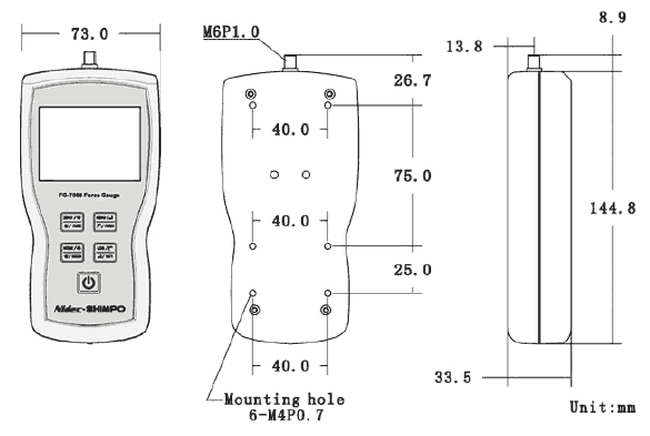 FG-7000 force gauge dimensions