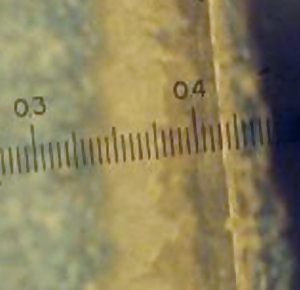 close-up of the view through the metric reticle